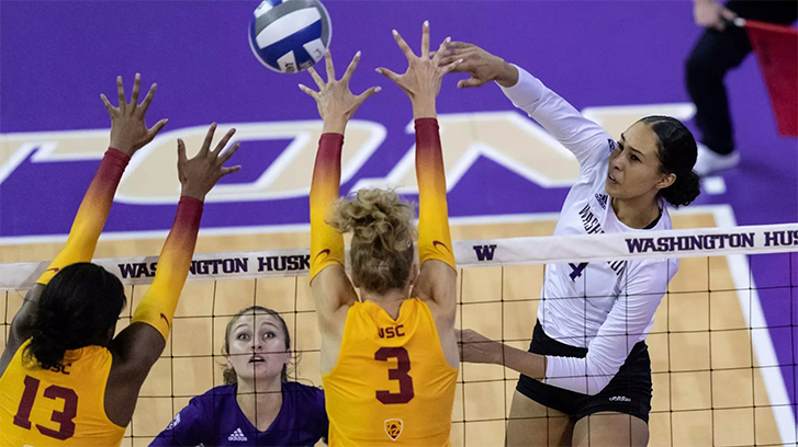 Emoni Bush (Wei Wai Kum First Nation) Led Washington with a dozen kills as Huskies fall to UCLA